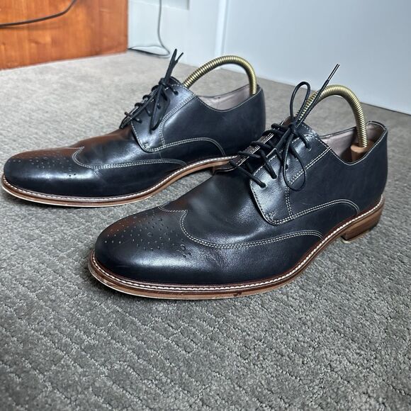 Banana Republic Oxford Black Leather Wingtip Brogue Lace Up Shoes Size 11 - Picture 3 of 13